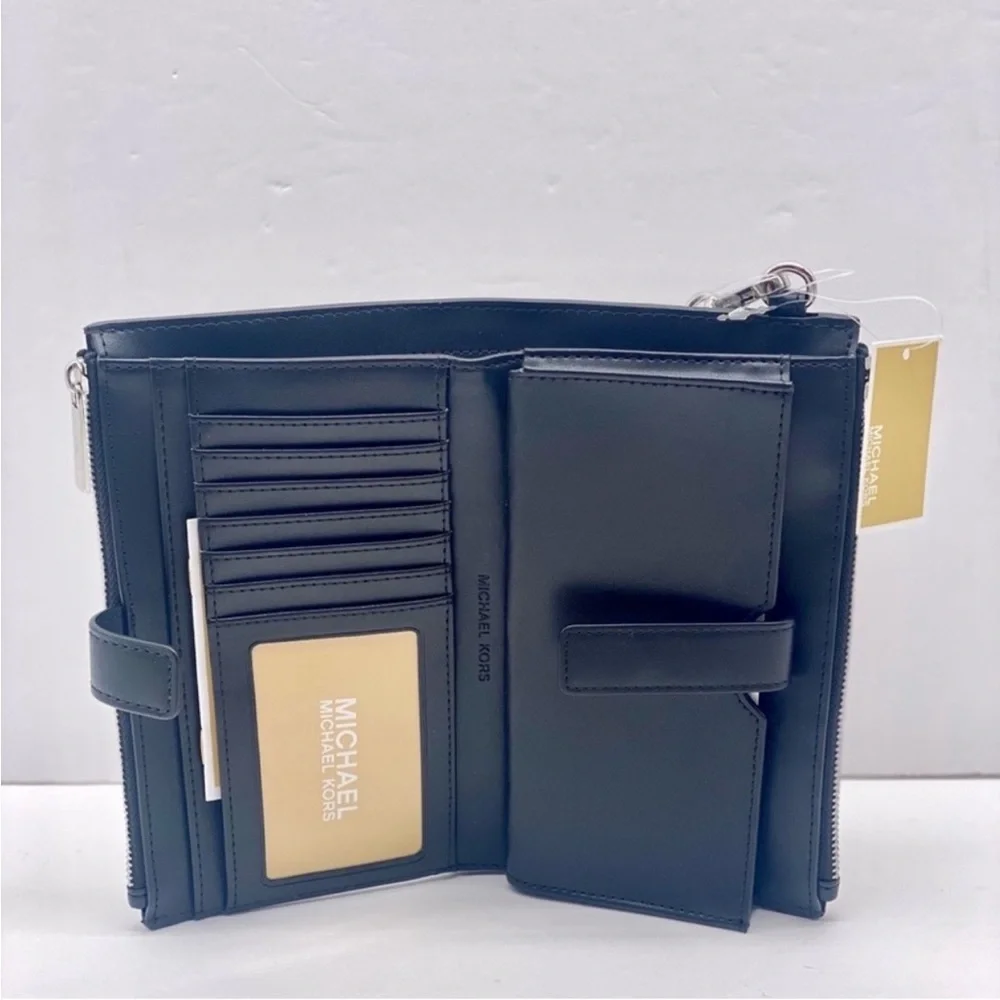 Michael Kors Jet Set Large Ombré Signature Logo Wristlet Wallet Phone BLACK NWT